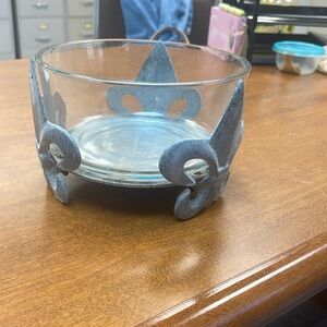 Fleur de Lis Metal and Glass Candy Dish